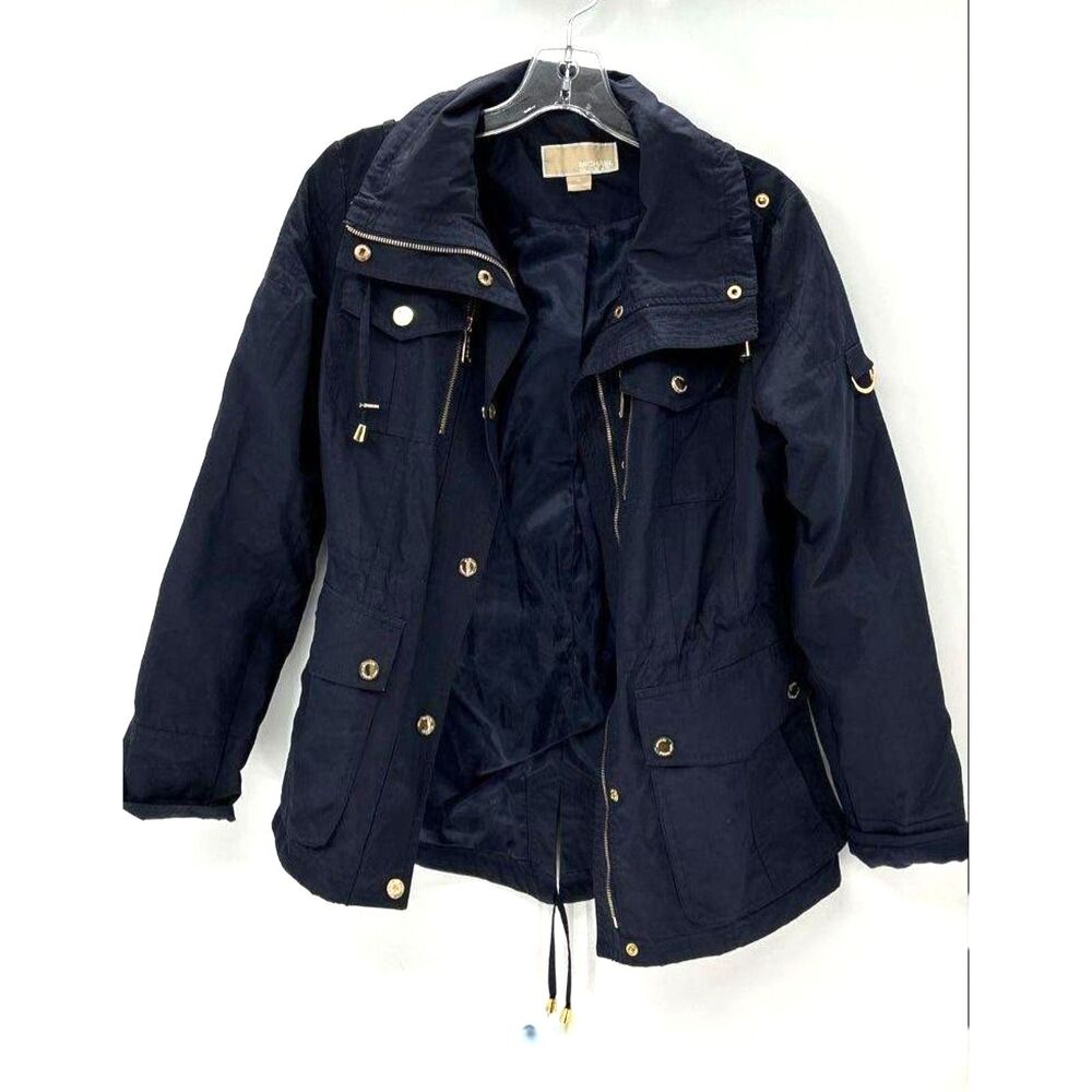 Michael Kors Navy Blue Hooded Utility Anorak Jacket Women's Small Gold Hardware